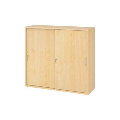 bümö Schiebetürenschrank 3OH - Aktenschrank abschließbar, Sideboard Schrank mit Schiebetüren in Ahorn, Bogengriff - Büroschrank aus Holz mit Image