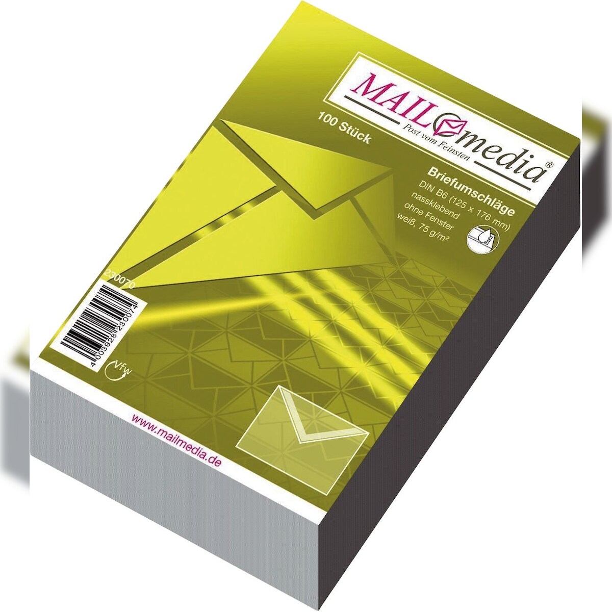 mayer-network 230070 Briefumschläge B6, ohne Fenster, nassklebend, 75 g/qm, 100 Stück Image