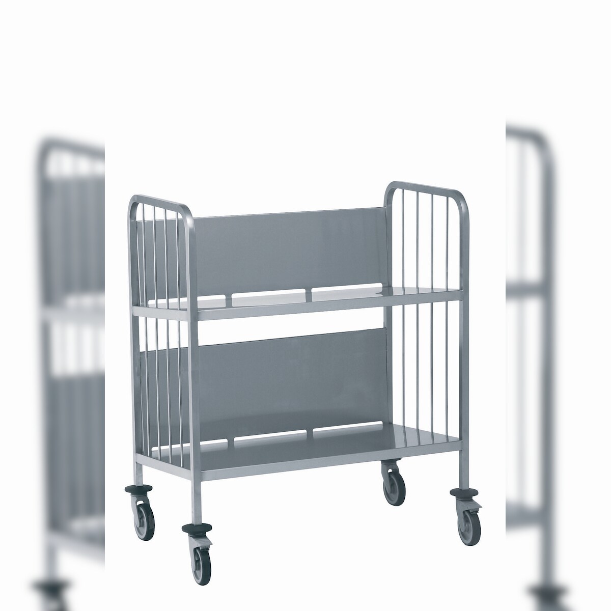 Tournus Wagen mit 2 Ebenen, geschweißt Abmessungen: 930 x 670 x 1160 mm 4 Lenkrollen aus Polyamid (rostfrei), 2 Feststellbremsen Image