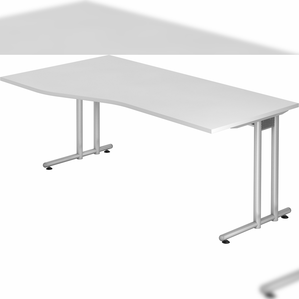bümö Schreibtisch groß, N-Serie 180x100 cm, Tischplatte aus Holz in weiß, Gestell aus Metall in Silber - PC Tisch, großer Computertisch für's Büro, Image