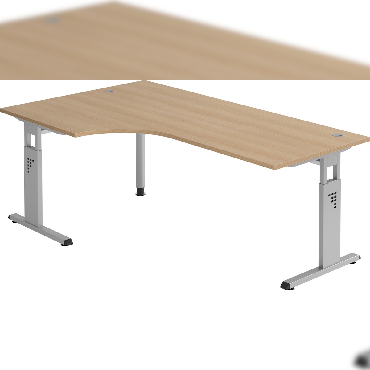 bümö höhenverstellbarer Eckschreibtisch O-Serie 200x120 cm in Eiche, Gestell in Silber - Schreibtisch L Form, großer Tisch für's Büro, Computertisch Image