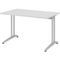 bümö Schreibtisch klein B-Serie 120x80 cm, Tischplatte aus Holz in grau, Gestell aus Metall in Silber - PC Tisch, kleiner Computertisch für's Büro,