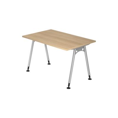 bümö manuell höhenverstellbarer Schreibtisch 120x80 cm in Eiche - PC Tisch höhenverstellbar & klein, höhenverstellbarer Tisch Büro, kleiner Image