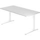 bümö manuell höhenverstellbarer Schreibtisch 160x80 in weiß, Gestell in weiß - PC Tisch höhenverstellbar & groß, höhenverstellbarer Tisch Büro,