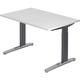 bümö manuell höhenverstellbarer Schreibtisch 120x80 in weiß, Gestell in graphit/alu - PC Tisch höhenverstellbar & klein, höhenverstellbarer Tisch