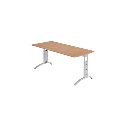 bümö manuell höhenverstellbarer Schreibtisch 180x80 cm in Nussbaum - PC Tisch höhenverstellbar & groß, höhenverstellbarer Tisch Büro, großer