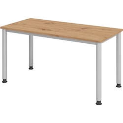 bümö Schreibtisch "H-Serie" höhenverstellbar, Tischplatte 140 x 67,2 cm in Asteiche, Gestell in silber Image