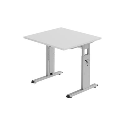 bümö höhenverstellbarer Schreibtisch O-Serie 80x80 cm in grau, Gestell in Silber - PC Tisch klein für's Büro manuell höhenverstellbar, Computertisch Image