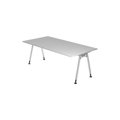 bümö manuell höhenverstellbarer Schreibtisch 200x100 cm in grau - PC Tisch höhenverstellbar & groß, höhenverstellbarer Tisch Büro, großer Image