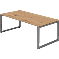 bümö höhenverstellbarer Schreibtisch R-Serie 200x100 cm in Asteiche, Gestell in Graphit - großer PC Tisch für's Büro manuell höhenverstellbar, Image