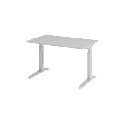 bümö manuell höhenverstellbarer Schreibtisch 120x80 in grau, Gestell in silber - PC Tisch höhenverstellbar & klein, höhenverstellbarer Tisch Büro, Image