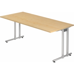 bümö Schreibtisch groß, N-Serie 180x80 cm, Tischplatte aus Holz in Ahorn, Gestell aus Metall in Silber - PC Tisch, großer Computertisch für's Büro, Image