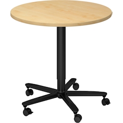 bümö Säulenhubtisch höhenverstellbar, Stehtisch Büro, Bistrotisch rund 80 x 80 cm - Besprechungstisch Ahorn, Stehtisch Holz-Platte, Säule aus Metall Image