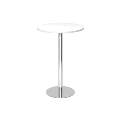 bümö Stehtisch Büro, Bistrotisch rund 80 x 80 cm - Bartisch weiss, Stehtisch Holz-Platte, Säule aus Metall verchromt, Buffettisch, Säulentisch, Image