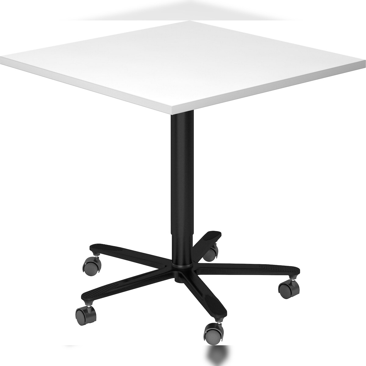 bümö Säulenhubtisch höhenverstellbar, Stehtisch Büro, Bistrotisch eckig 80 x 80 cm - Besprechungstisch weiß, Stehtisch Holz-Platte, Säule aus Metall Image