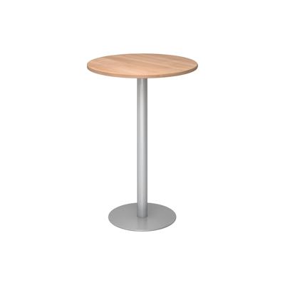bümö Stehtisch Büro, Bistrotisch rund 80 x 80 cm - Bartisch Nussbaum, Stehtisch Holz-Platte, Säule aus Metall in silber, Buffettisch, Säulentisch, Image