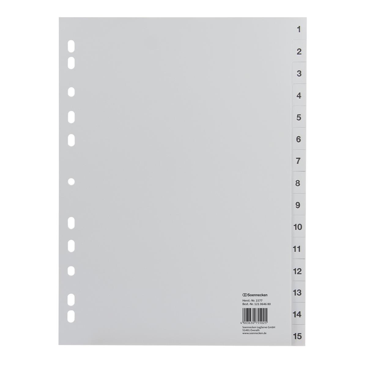 Soennecken Register 1577 DIN A4 1-15 volle Höhe PP grau Image