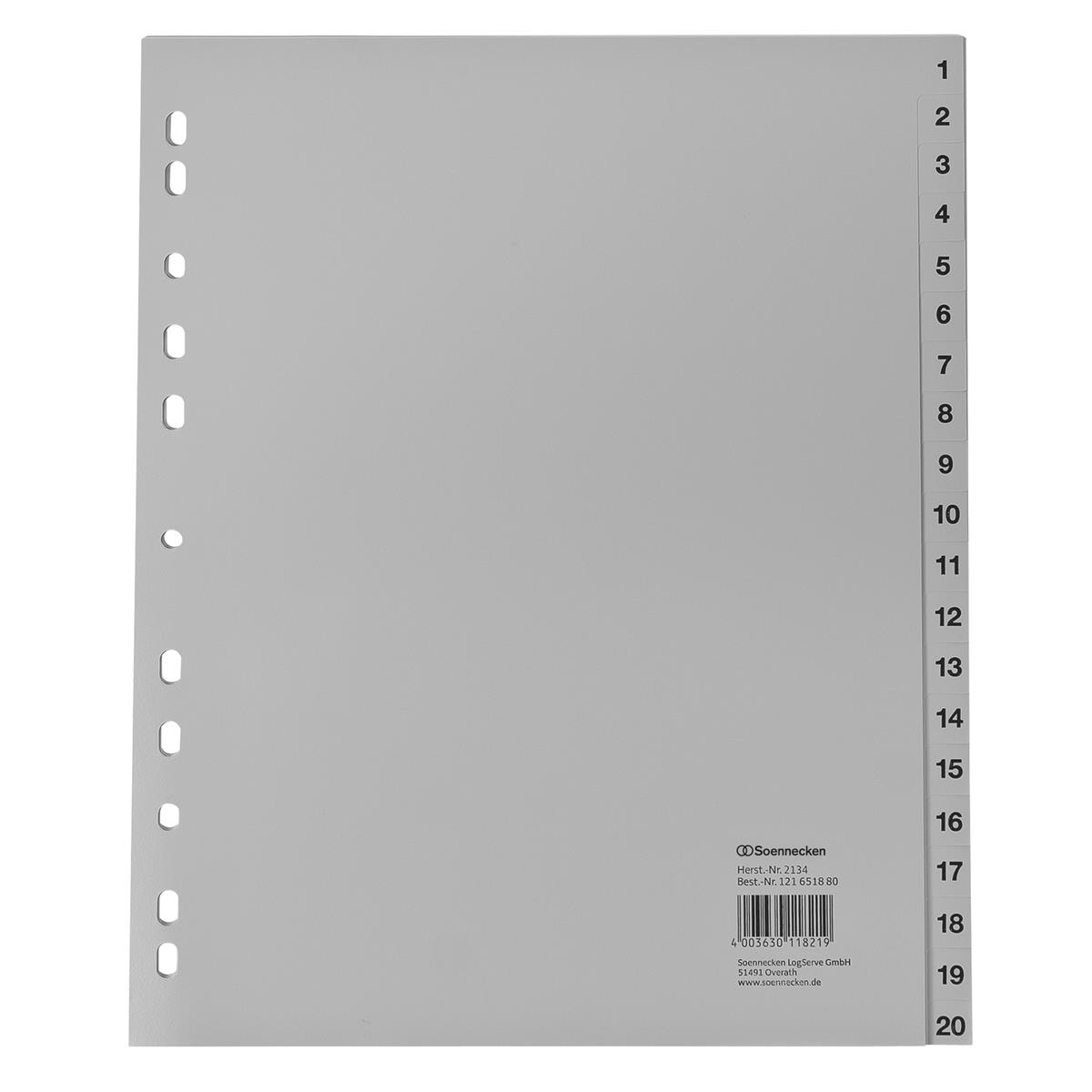 Soennecken Register 2134 DIN A4 1-20 volle Höhe Überbreite PP grau Image