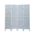 IMMERE Sycamore wood 4 Panel Screen Folding Louvered Room Divider - Old white