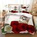 Red Queen Duvet Cover - with2 Pillow Cases Famous Red Rose 3pcs Luxury Duvet Cover Bed Sheet Print Bedsheet Comforter Bedding Sets