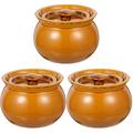 Set of 3 Crock Clay Non Stick Cooking Utensils Ceramic Stew Cup Bowl Fermenting Lids Pot Kitchen Tableware