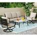 VILLA 4 Piece Patio Conversation Sets Outdoor Deluxe Metal Furniture Patio Set with 3 Seater Padded Deep Seating Bench 2 Swivel Cushioned Armrest Sofa Chairs and 1 Good-Looking Coffee