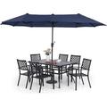 & William Patio Dining Set with 13ft Double-Sided Patio Umbrella 8 Piece Metal Outdoor Table Furniture Set with 6 Outdoor Chairs & 1 Rectangular Dining Table & 1 Large Orange