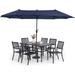 & William Patio Dining Set with 13ft Double-Sided Patio Umbrella 8 Piece Metal Outdoor Table Furniture Set with 6 Outdoor Chairs & 1 Rectangular Dining Table & 1 Large Orange