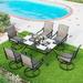 7 Pieces Patio Dining Set Rectangular Black Metal Table with 6 Padded Textilene Fabric Swivel Chairs Outdoor Furniture Set with Umbrella Hole for Garden Poolside Backyard Porch