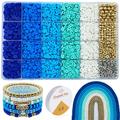 4320PCS Blue Clay Beads EC36 for Bracelets Making 6mm Flat Round Polymer Gold Silver Spacer Heishi Clay Beads for Jewelry Making Kit with Crystal Elastic Cord (Blue)