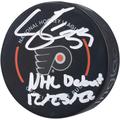 Samuel Ersson Philadelphia Flyers Autographed Official Game Puck with "NHL Debut 12/23/22" Inscription