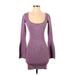 Alexis Casual Dress - Mini Scoop Neck Long sleeves: Purple Print Dresses - Women's Size X-Small