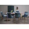 Bentley Designs Dansk Scandi Oak 6-8 Seater Extending Dining Table Set with 6 Eriksen Petrol Blue Velvet Chairs