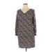 Old Navy Casual Dress - Shift V Neck 3/4 sleeves: Black Floral Dresses - Women's Size Large