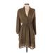 Bar III Casual Dress - Mini Plunge 3/4 sleeves: Brown Print Dresses - Women's Size Small