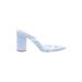 Lulus Heels: Slip-on Chunky Heel Casual Blue Print Shoes - Women's Size 7 1/2 - Open Toe