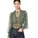 Free People Tops | Free People Size Small Twyla Blouse Womens Floral Sheer Long Sleeve Smocked | Color: Green | Size: S