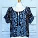 American Eagle Outfitters Tops | American Eagle Size Small Black & White With Floral Short Sleeve Tie Neck Blouse | Color: Black/White | Size: S