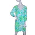 Lilly Pulitzer Dresses | Lilly Pulitzer Dress Long Sleeve Green Leaf Print Size L Ribbed Texture | Color: Blue/Green | Size: L