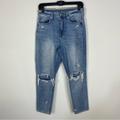 American Eagle Outfitters Jeans | American Eagle Mom Jean Distressed Ripped Medium Wash Denim Jeans | Color: Blue/White | Size: 6