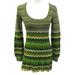 Free People Dresses | Free People Green Chevron Sweater Mini Dress Size M | Color: Brown/Green | Size: M