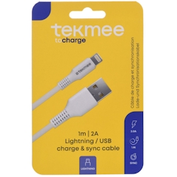 TEKMEE 40 43 01 69 Ladekabel USB-A/Lightning Nylon weiß Image