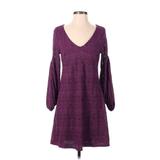 Maeve Cocktail Dress - Sweater Dress V Neck Long Sleeve: Purple Chevron/Herringbone Dresses - Women's Size X-Small