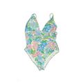 J.Crew One Piece Swimsuit: Blue Floral Swimwear - Women's Size 16