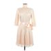 Tahari by ASL Casual Dress - A-Line Crew Neck 3/4 sleeves: Tan Dresses - New - Women's Size 6