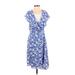 Draper James Casual Dress - Wrap: Blue Floral Motif Dresses - Women's Size X-Small