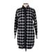 Banana Republic Casual Dress - Shirtdress High Neck Long sleeves: Gray Plaid Dresses - Women's Size 6