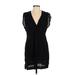 Lauren by Ralph Lauren Casual Dress - Party V Neck Short sleeves: Black Print Dresses - Women's Size Small