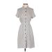 Lila Clothing Co. Casual Dress - Shirtdress High Neck Short sleeves: White Stripes Dresses - Women's Size X-Small