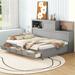 Full Size Wooden Daybed with 3 Storage Drawers and Upper Soft Board & Shelf, A Set of Sockets & USB Ports